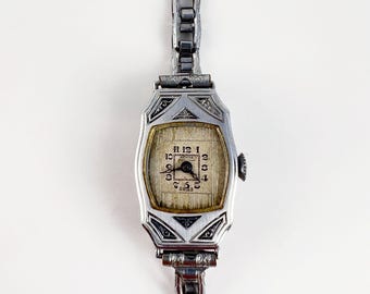 Reloj mecánico suizo vintage Art Deco Henda para mujer, fabricado en Suiza, tono plateado, para reparación, piezas y artesanía.