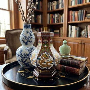 Pot à couvercle hexagonal en émail cloisonné dragon impérial chinois vintage