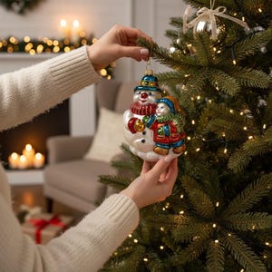 Vintage Old Fashioned Glass Christmas Ornament Snowman Best Friend Boy Child Cute Family