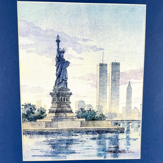 Vintage the Statue of Liberty New York City Skyline World