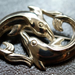 Vintage Molina Taxco Mexico Sterling Silver Pisces Brooch Pin, Two Dolphines