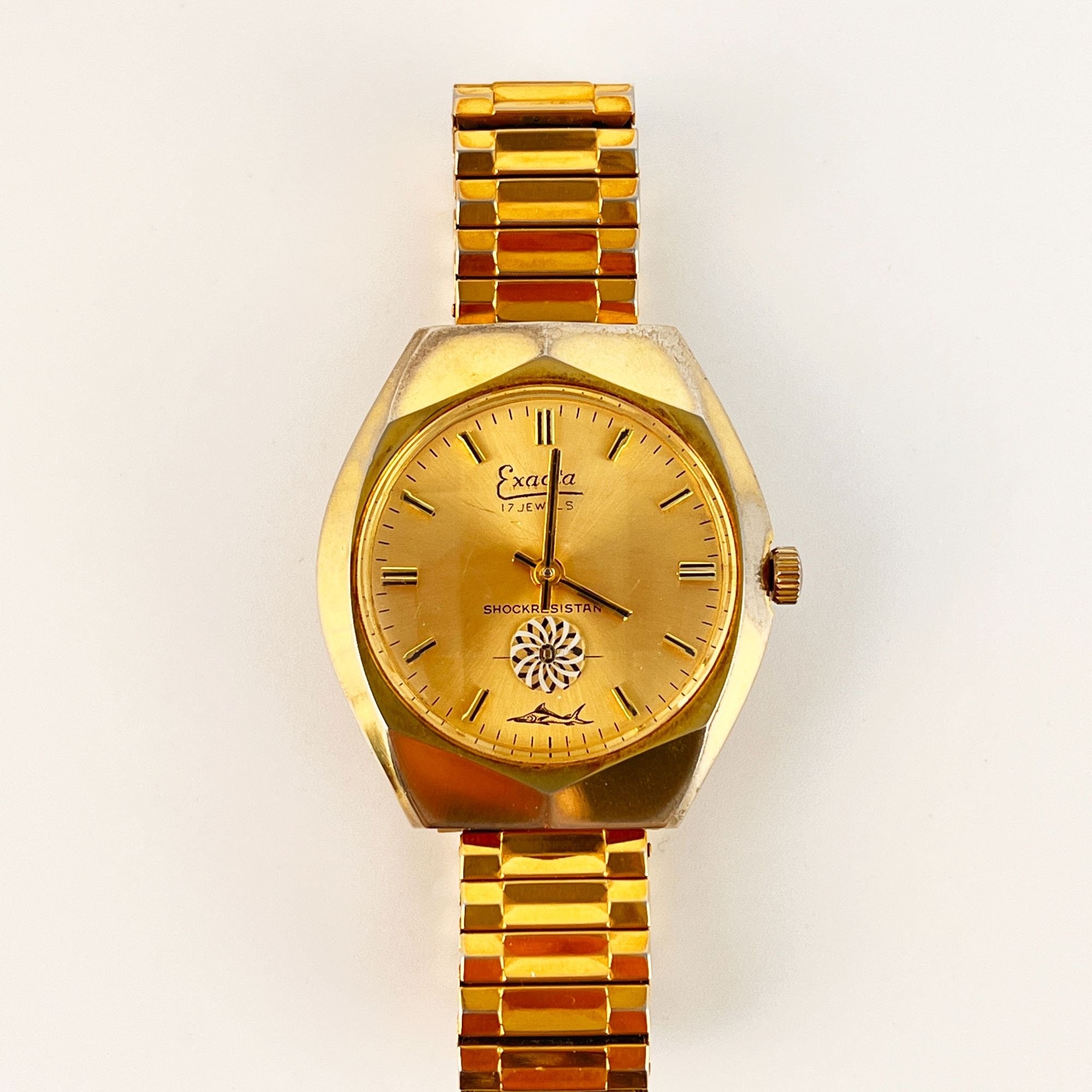 Vintage Exacta Mechanical Watch Men's Gold Tone Kaleidoscope