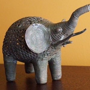African Elephant, Africa Ghana Ivory Coast Akan Ashanti Asante Lost Wax Brass Cast Elephant Figurine, African Home Decor, African Antiques