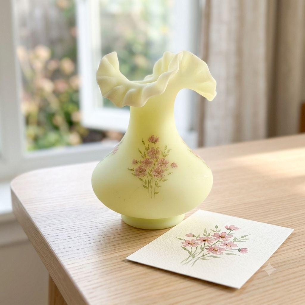 Fenton Custard Uranium Glass Vase Hand Painted - Etsy