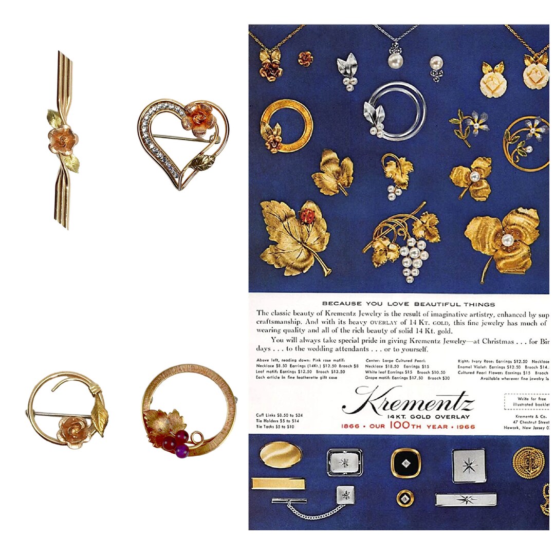 半額ストア Overlay Gold 14K Krementz Vintage Jewelry, Rose Krementz イエローゴールド