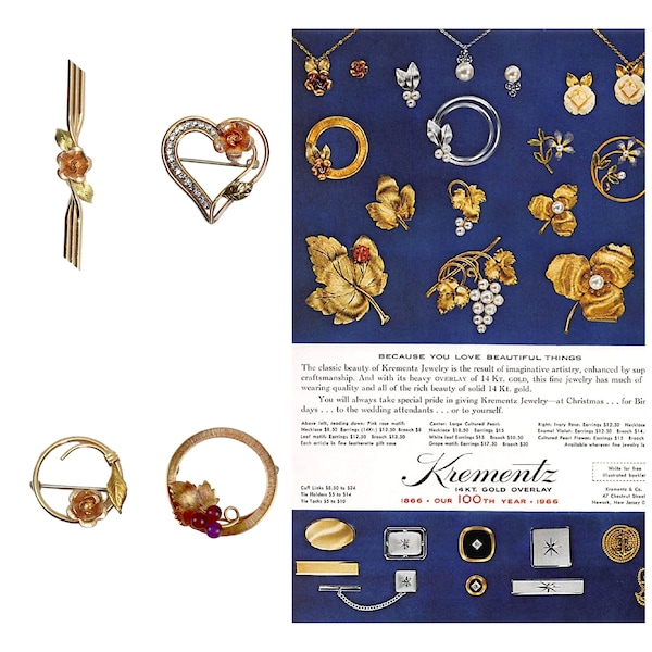 Vintage Krementz 14K Gold Overlay Jewelry, Krementz Rose Pins, Round Pin Brooch, Bar Pin, Grape Leaf Pin, Yellow Pink Gold Amethyst