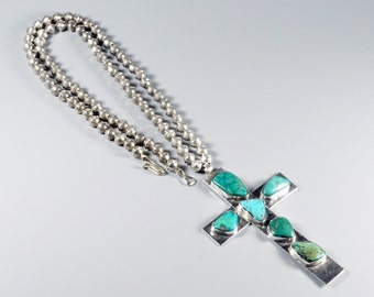 Old Pawn Turquoise Cross, Navajo Jewelry, Navajo Pearls, Vintage