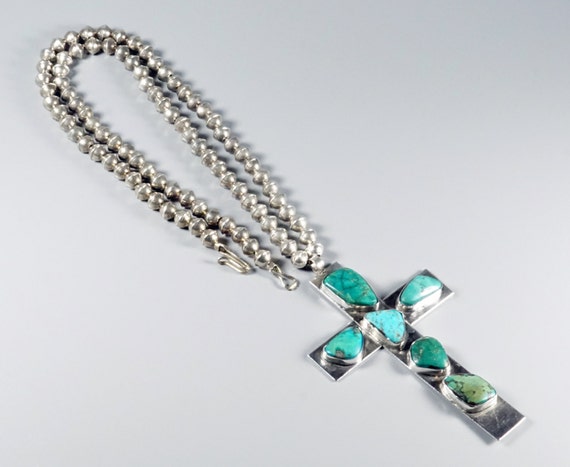Heavy And Big! Vvintage Native American Jewelry Navajo Turquoise Cross Sterling Silver Old Necklace Heavy And Big! Vvintage Native American Jewelry Navajo Turquoise Cross Sterling Silver Old Necklace