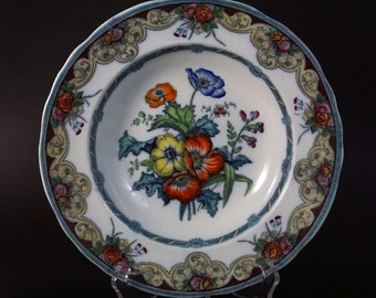 Antique Victorian Staffordshire Charles Meigh & Son Improved Stone China Soup Plates Bowls, Poppy Flowers, English Cabinet Plates, Stoneware