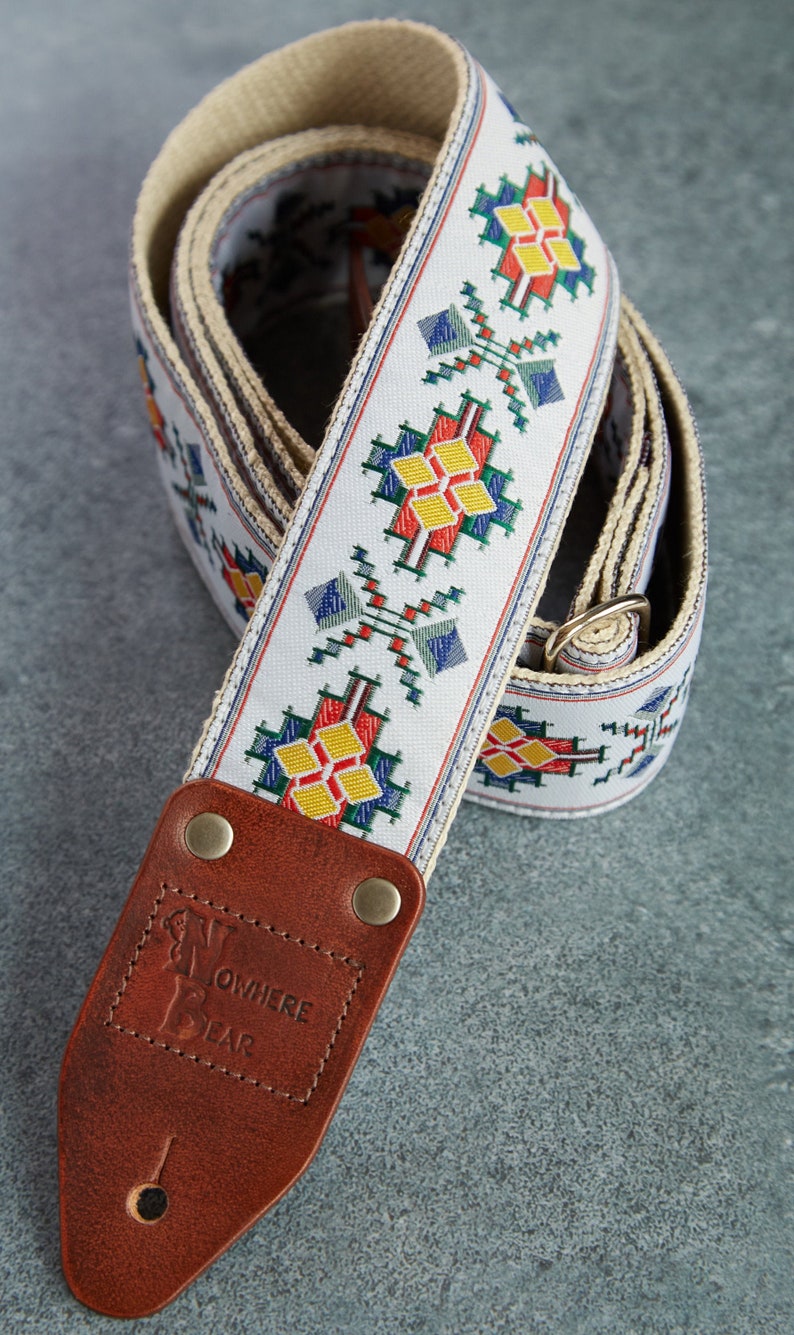 White Southwest Hemp Guitar Strap Etsy