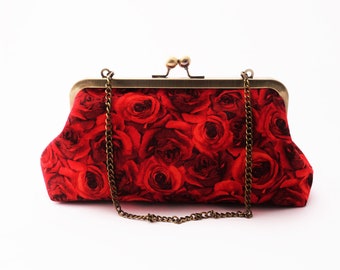 Red Roses Clutch | Flowers Clutch | Red Floral Handbag | Quinceanera Purse | Red Wedding | Bridesmaid Clutch | Red Flowers Bag