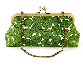 Green Clutch | Flowers Clutch | Green Floral Handbag | Flower Purse | Green Wedding | Nature Wedding | Bridesmaid Clutch | Green Flowers Bag