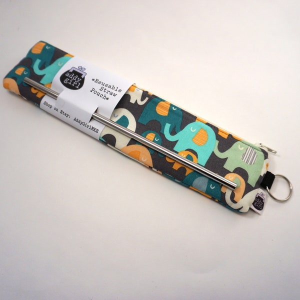 Elephant Straw Bag  | ecig Pouch | Wet Pouch | Reusable Straw Holder | Green Gift | Eco Friendly Earth | Straw Ban