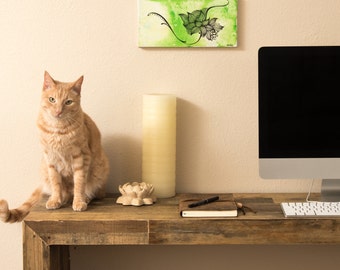 Origineel acryl Abstract schilderij; Fijne lijntekening; Tinten groen; Groene abstracte schilderkunst; Stijl van aquarel schilderij