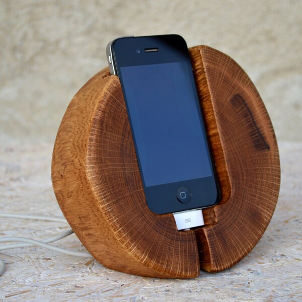 iPhone Docking Station Solid Wood iPhone Stand Handcrafted iPhone Charging Station  Brown color iPhone dock Live Edge holder