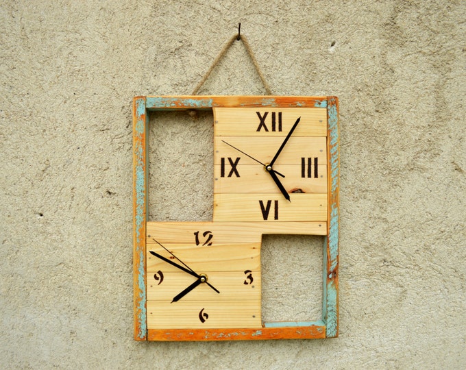 Wooden Clock Wall Hanging Clock Double Clock Pine and Lime Etsy