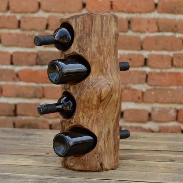Oversize Wooden Wine Rack 4-bottle, Pupitre Wine Rack, Wine Bottle Holder, Recycled Wood Wine Rack, Men Gift, Wine Storage, Woodwork