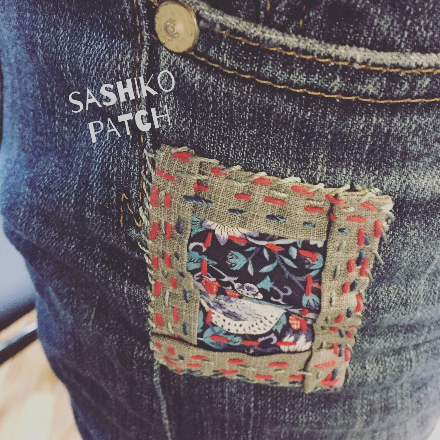 Jeans Patch, Sashiko Embroidery Applique, Boro Denim Patch, Jeans Mend  Repair Patch, Upcycling Jeans Applique 