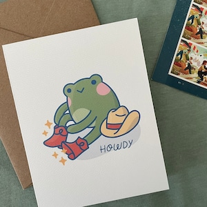 Howdy Frog - Cowboy Hat & Boots - Illustrated Blank Greeting Card