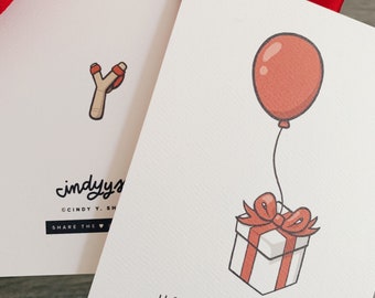 Happy Birthday Balloon Gift - Animal Crossing Inpsired - Illustrated Blank Greeting Card