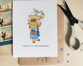 Turnip Daisy Mae Birthday - Animal Crossing Inspired - ACNH - Birthday - Illustrated Blank Greeting Card