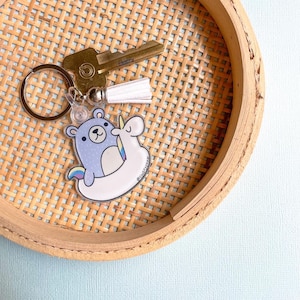 Acrylic Keychain - Summer Bear - Unicorn Pool Floatie