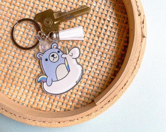 Acrylic Keychain - Summer Bear - Unicorn Pool Floatie