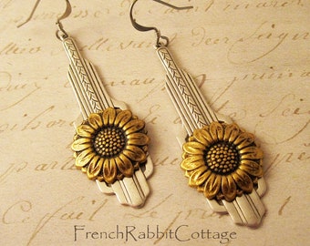 Art Deco Sunflower Earrings.  Sun Flower Jewelry Gift for Women Gardeners.  Sunflower Dangle Earrings. Summer Jewelry. Autumn Earrings