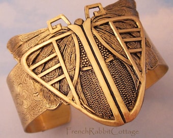 Art Deco Jewelry Butterfly Bracelet, Butterfly Wings Cuff Bracelet. Art Deco Style Bangle Bracelet Statement Vintage Inspired Geometric Moth