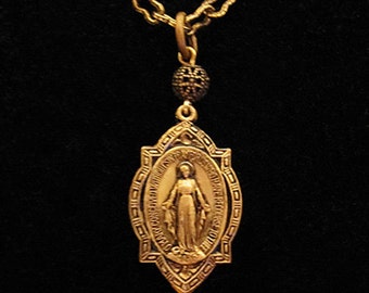 Miraculous Medal Necklace. Virgin Mary Pendant Necklace. Blessed Mother Jewelry. Catholic Religious Jewelry for Women. Immaculate Conception