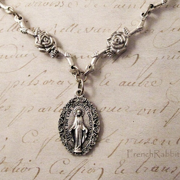 Virgin Mary Necklace Pendant. Miraculous Medal Jewelry Immaculate Conception Catholic Religious Jewelry. Blessed Mother Charm Christian Gift