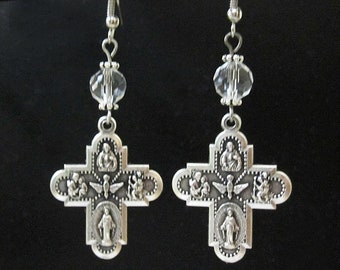 5 Way Cross Earrings. Jewelry. Miraculous Medal, Sacred Heart of Jesus, St Christopher, St Joseph, Holy Spirit, Infant Jesus of Prague