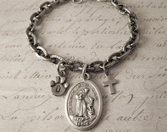 St Francis of Assisi Medal Bracelet ~ Saint Francis Jewelry  Catholic Religious Gifts for Men Women. Personalized Pet Memorial Sympathy Gift