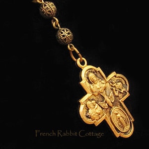 Catholic Cross Necklace Pendant. Four 4 Way Cross Religious Jewelry. Holy Family Vintage Style Medal