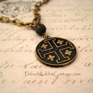 Jerusalem Cross Pendant Necklace. Religious Jewelry.Christian Jewelry. Gift of Faith for Men Women. Vintage Style Medal. Gold Tone Medallion