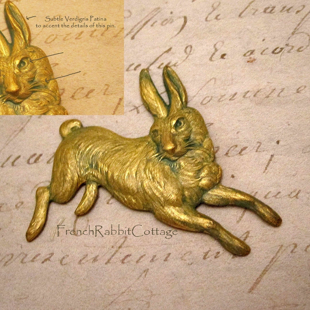 Verdigris Patina Rabbit Pin. Vintage Style Rabbit Jewelry. Antique ...