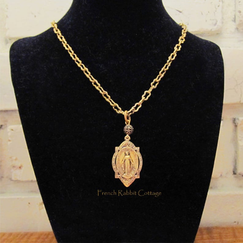 Miraculous Medal Necklace. Virgin Mary Pendant Necklace. Blessed Mother Jewelry. Catholic Religious Jewelry for Women. Immaculate Conception image 3