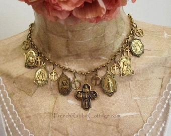 Saint Necklace Catholic Jewelry Medals. Religious Charms: Saints Theresa, Sacred Heart of Jesus, Christopher, Mary, Anthony, 4 Way Cross