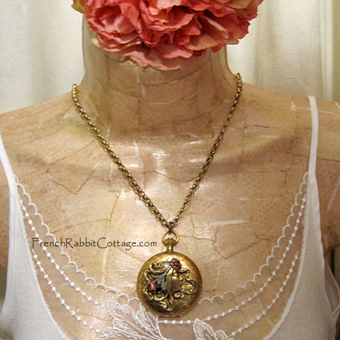 Alphonse Mucha Style Jewelry Locket Necklace Art Nouveau Etsy
