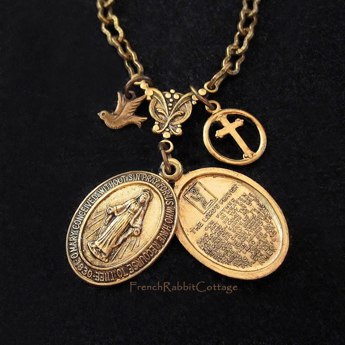 Mother Mary Necklace Locket. Blessed Mother. Virgin Mary Jewelry. The Lords Prayer Pendant. Slide Slider Locket. Miraculous Medal. Religious