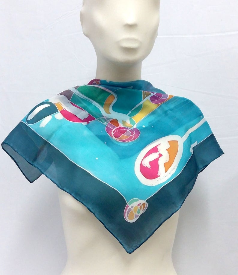 pañuelo de seda pintado a mano pañuelo abstracto azul | etsy