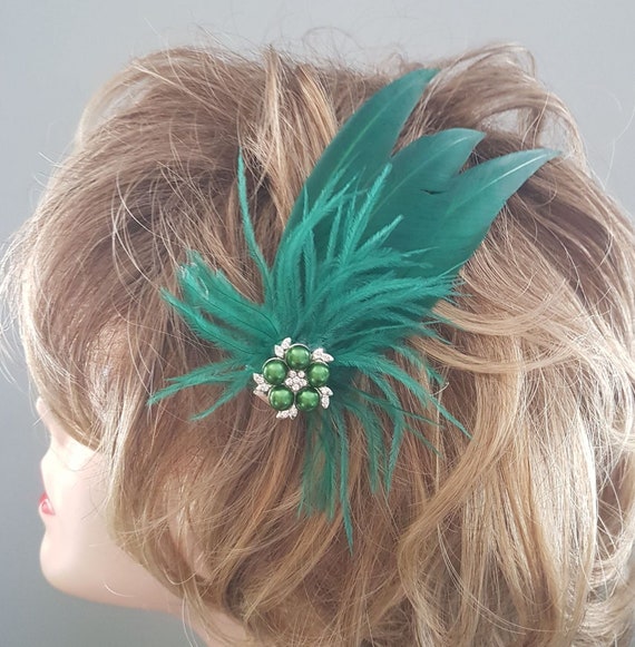 Dark Green Feather Hair Clip With Ostrich Hurl and Pointed Etsy