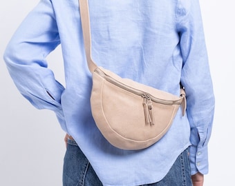 Large Leather Fanny Pack, Cross Body Sling Bag For Women, Soft Leather Hip Bag, Leather Belt Pouch, Small Leather Should Bum Bag