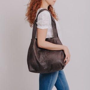 Vegan Leather Tote Oversized Bag Distressed Brown Leather Vegan Purse Women Bag Shoulder Bag Weekender Bag Tami Bag image 1