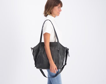 Bolso de cuero mujer, Tote crossbody, Bolso de cuero suave, Bolso portátil mujer, Bolso de cuero negro, Bolso crossbody de cuero, Regalo para mujer, Crossbody