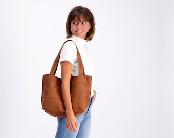 Soft Leather Tote, Full Grain Leather Bag, Brown Leather Tote Bag with Zipper, Italian Leather Handbags, Handmade Leather Bag, Women Bags