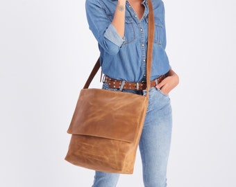 Bruin lederen crossbody tas, leren laptoptas, leren messengertas dames, leren tas, gepersonaliseerde messenger schooltas