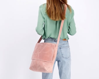 Personaliseer portemonnee, lederen messengertas, crossbody, schooltas, roze lederen tas, leren tas vrouw, laptoptas, reiscadeau voor vrouw