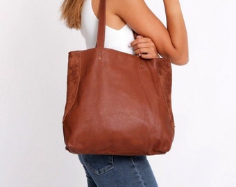 Soft Leather Tote Bag, Handmade Leather Bag Women, Everyday Purse, Carryall Bag, Anniversary Gift, Brown Leather Tote