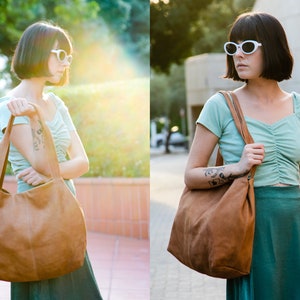 Brown Leather Purse, Classic Leather Bag, Large Handbag for Women, Teacher Tote Bag with Pockets, Slouchy Soft Leather Bag, Leather Work Bag image 9